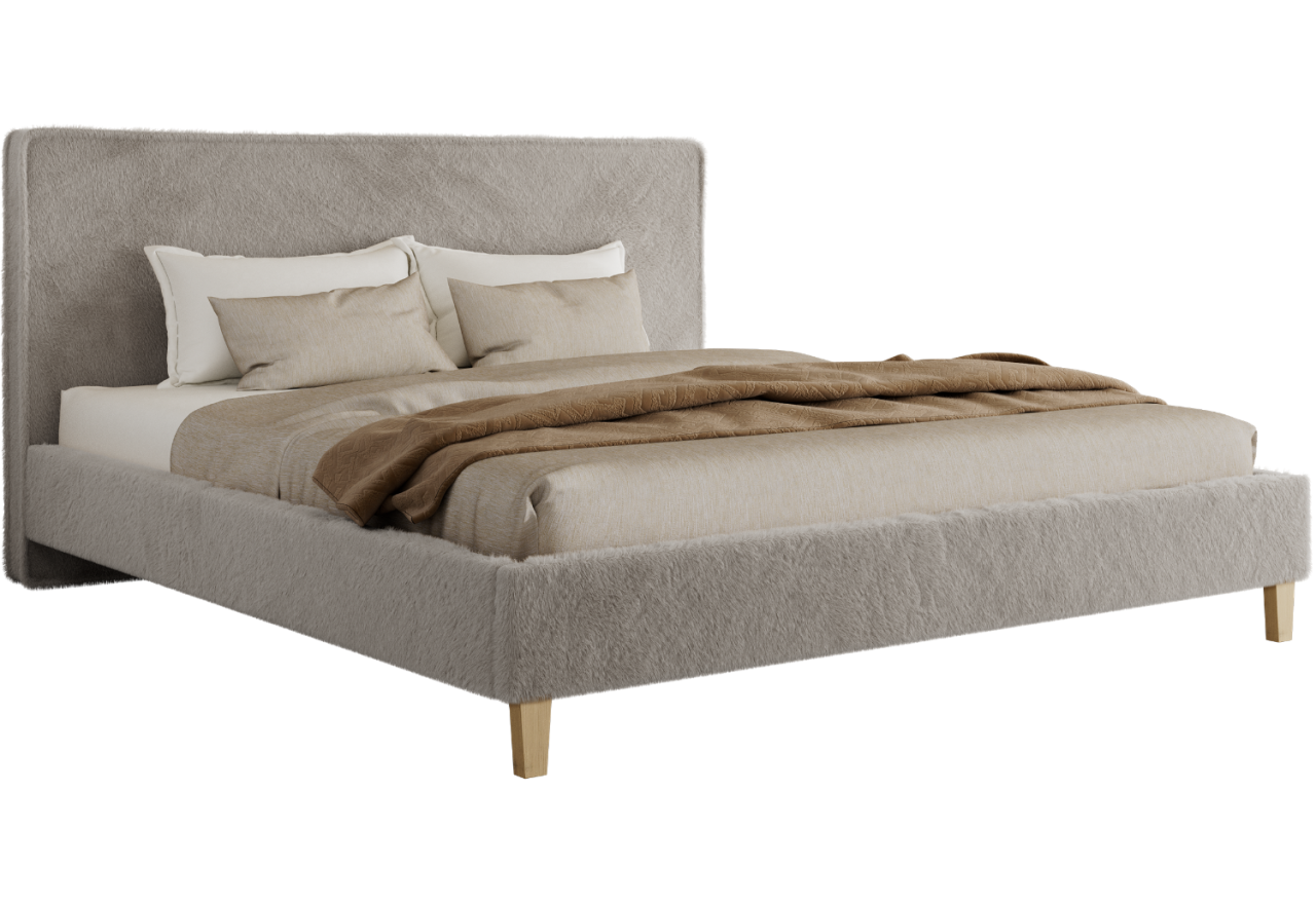 Łóżko tapicerowane LUMARO CLASSIC 200x200 - materac multipocket - jasnoszary, plusz