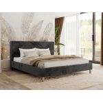 Łóżko tapicerowane LUMARO CLASSIC 140x200 - materac piankowy - ciemnoszary, plusz