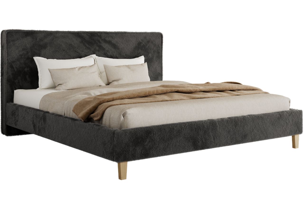 Łóżko tapicerowane LUMARO CLASSIC 200x200 - materac piankowy - ciemnoszary, plusz