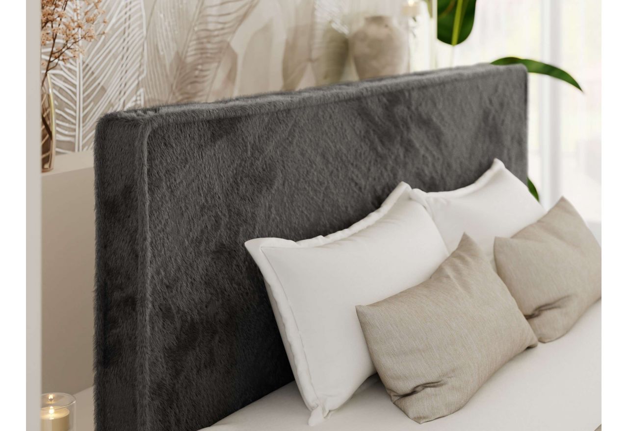 Łóżko tapicerowane LUMARO CLASSIC 180x200 - materac pocket - ciemnoszary, plusz