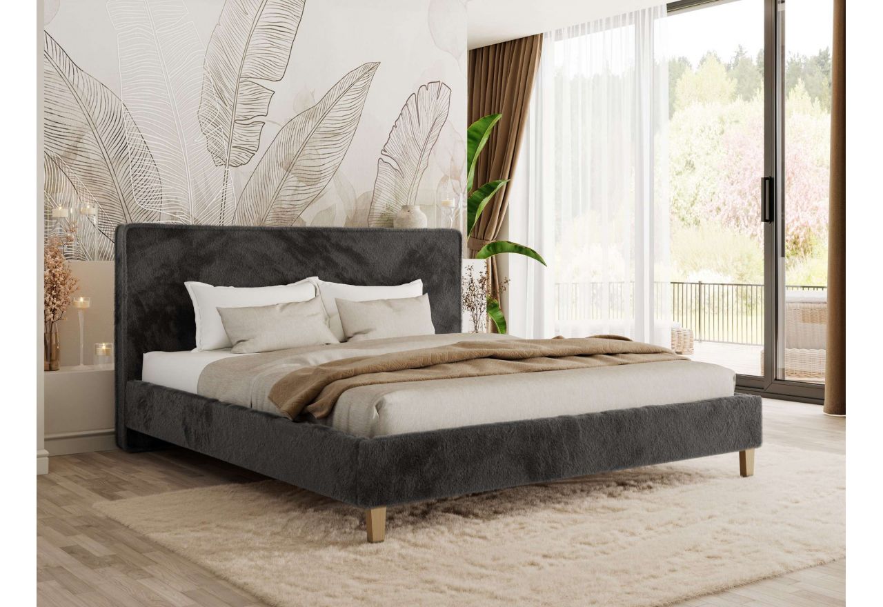 Łóżko tapicerowane LUMARO CLASSIC 200x200 - materac pocket - ciemnoszary, plusz