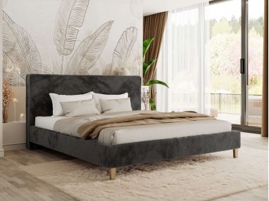 Łóżko tapicerowane LUMARO CLASSIC 160x200 - materac multipocket - ciemnoszary, plusz