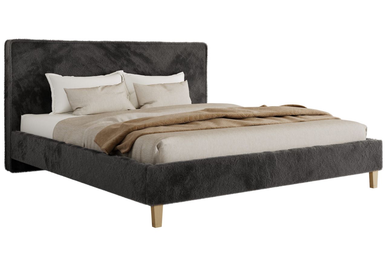 Łóżko tapicerowane LUMARO CLASSIC 160x200 - materac multipocket - ciemnoszary, plusz