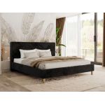 Łóżko tapicerowane LUMARO CLASSIC 200x200 - materac piankowy - czarny, plusz