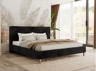 Łóżko tapicerowane LUMARO CLASSIC 160x200 - materac pocket - czarny, plusz