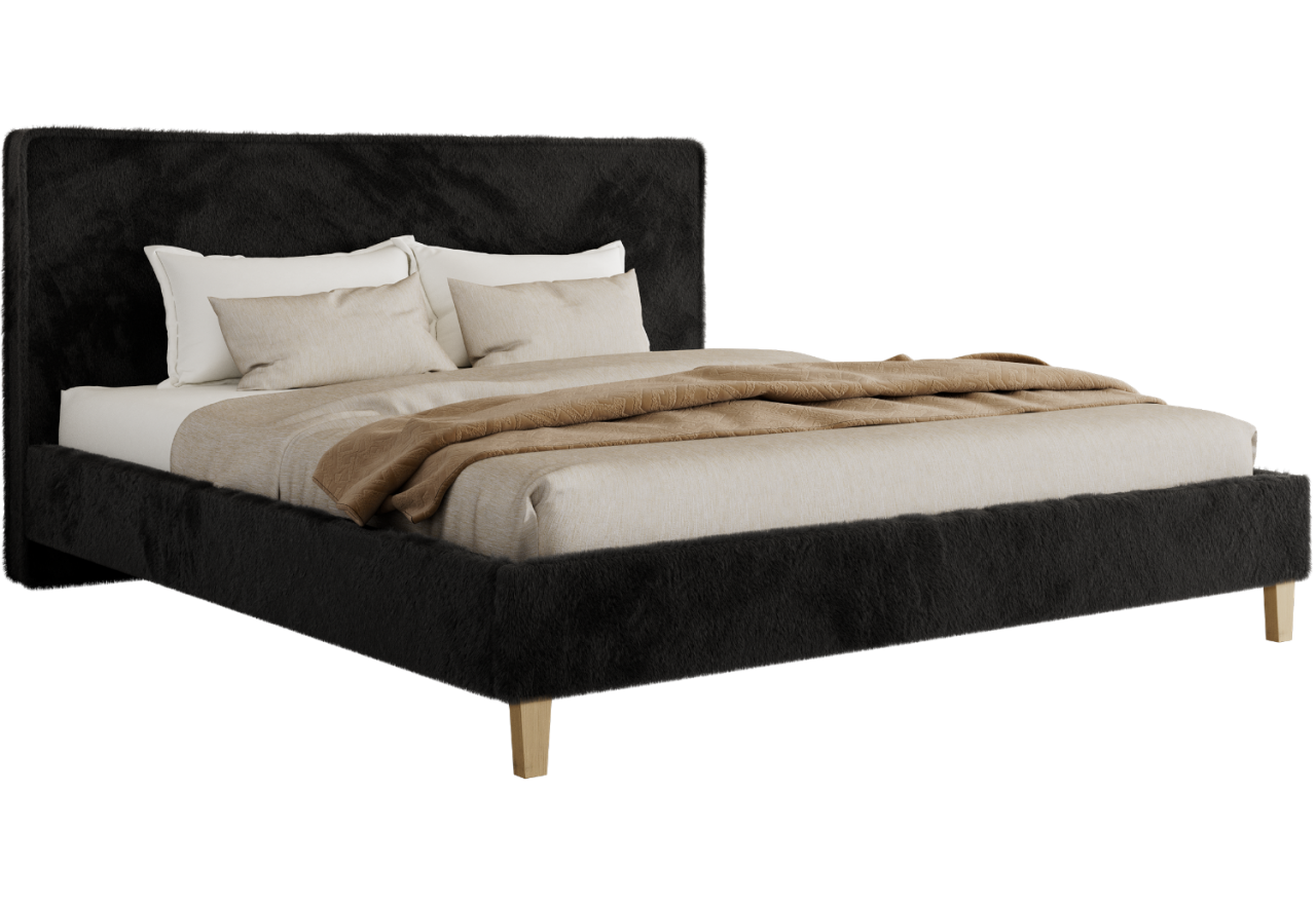 Łóżko tapicerowane LUMARO CLASSIC 140x200 - materac multipocket - czarny, plusz