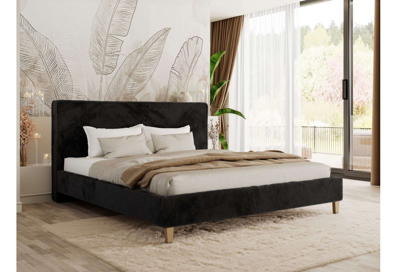 Łóżko tapicerowane LUMARO CLASSIC 200x200 - materac multipocket - czarny, plusz
