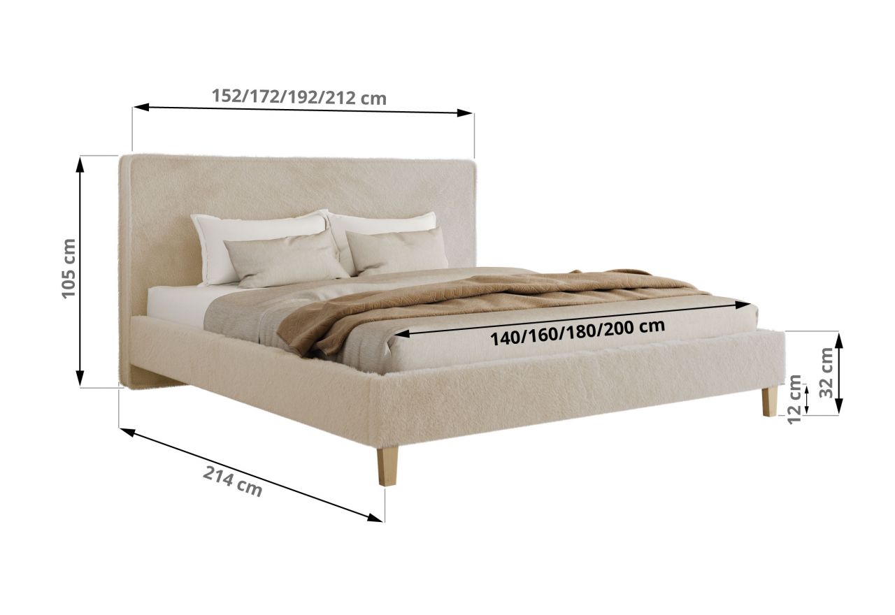 Łóżko tapicerowane LUMARO CLASSIC 160x200 - materac piankowy - kremowy, plusz