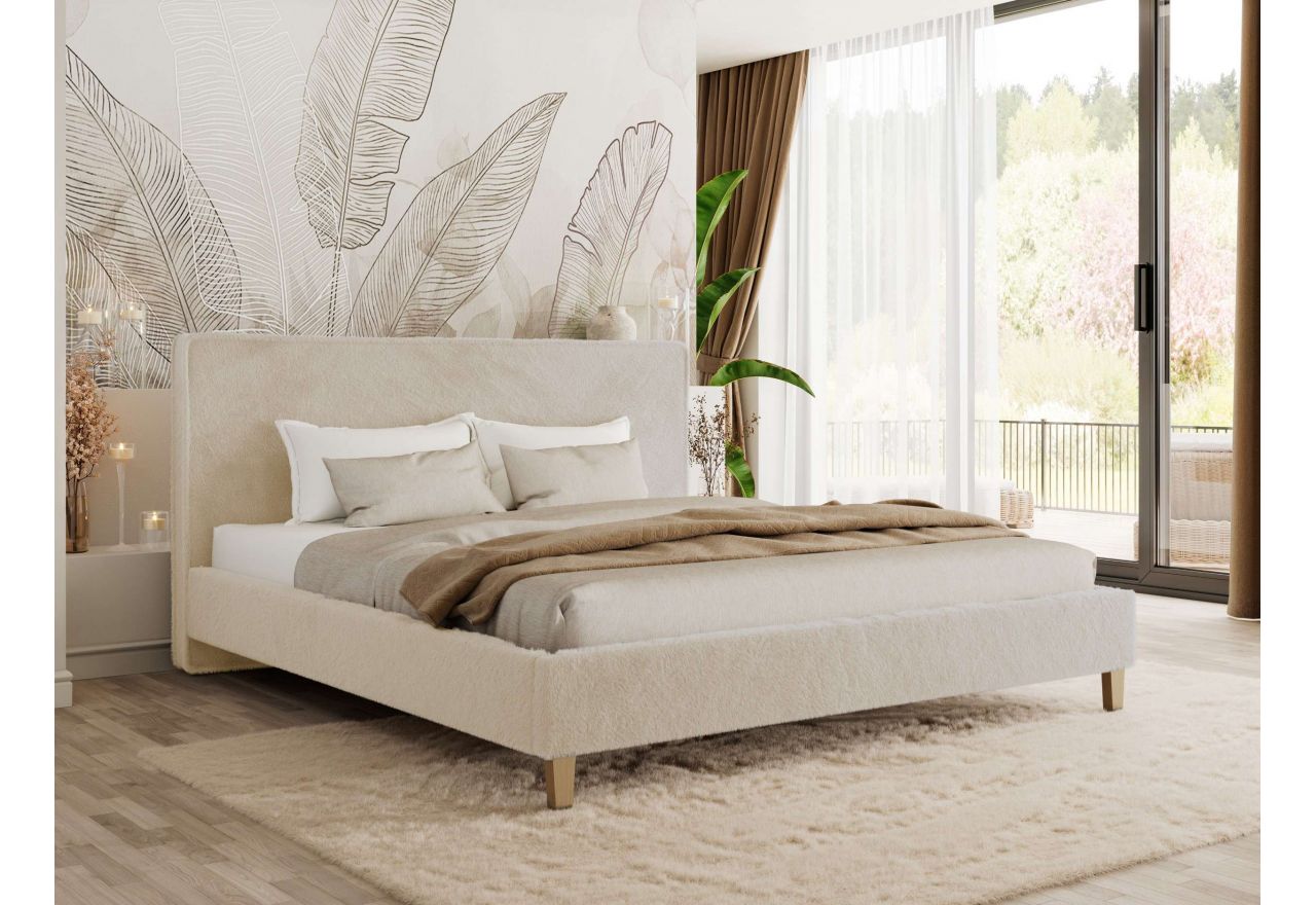 Łóżko tapicerowane LUMARO CLASSIC 180x200 - materac pocket - kremowy, plusz