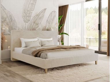 Łóżko tapicerowane LUMARO CLASSIC 140x200 - materac multipocket - kremowy, plusz