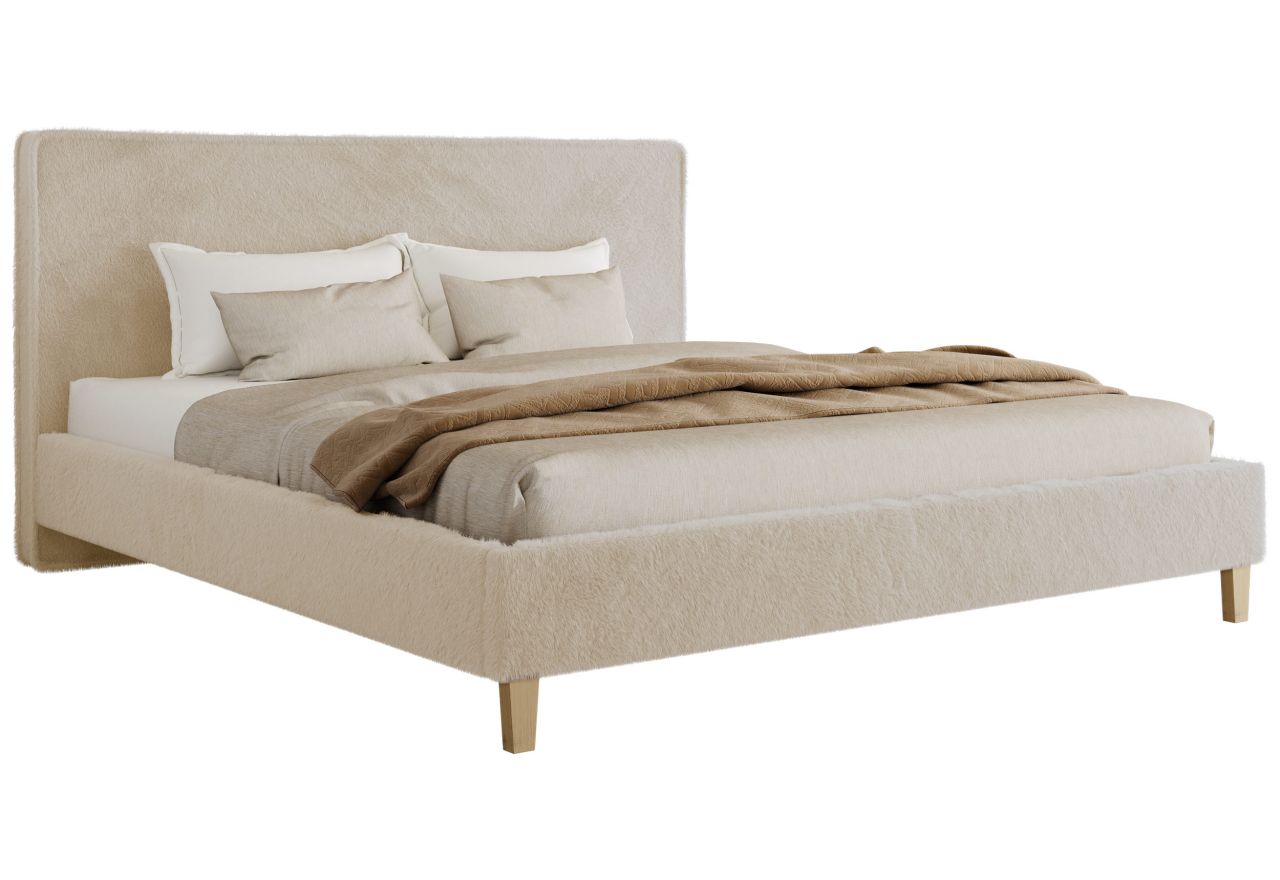 Łóżko tapicerowane LUMARO CLASSIC 180x200 - materac multipocket - kremowy, plusz