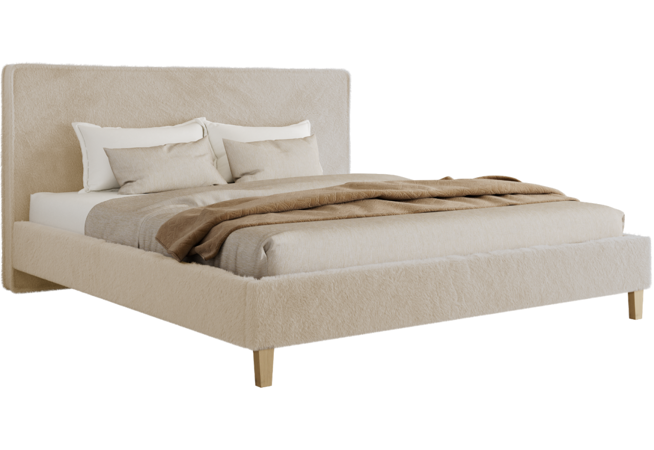Łóżko tapicerowane LUMARO CLASSIC 200x200 - materac multipocket - kremowy, plusz