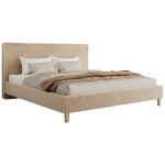 Łóżko tapicerowane LUMARO CLASSIC 160x200 - materac piankowy - beżowy, plusz