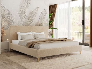 Łóżko tapicerowane LUMARO CLASSIC 180x200 - materac pocket - beżowy, plusz