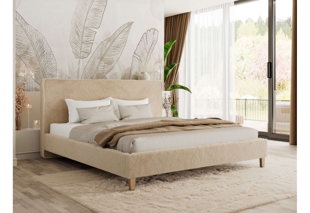 Łóżko tapicerowane LUMARO CLASSIC 180x200 - materac pocket - beżowy, plusz