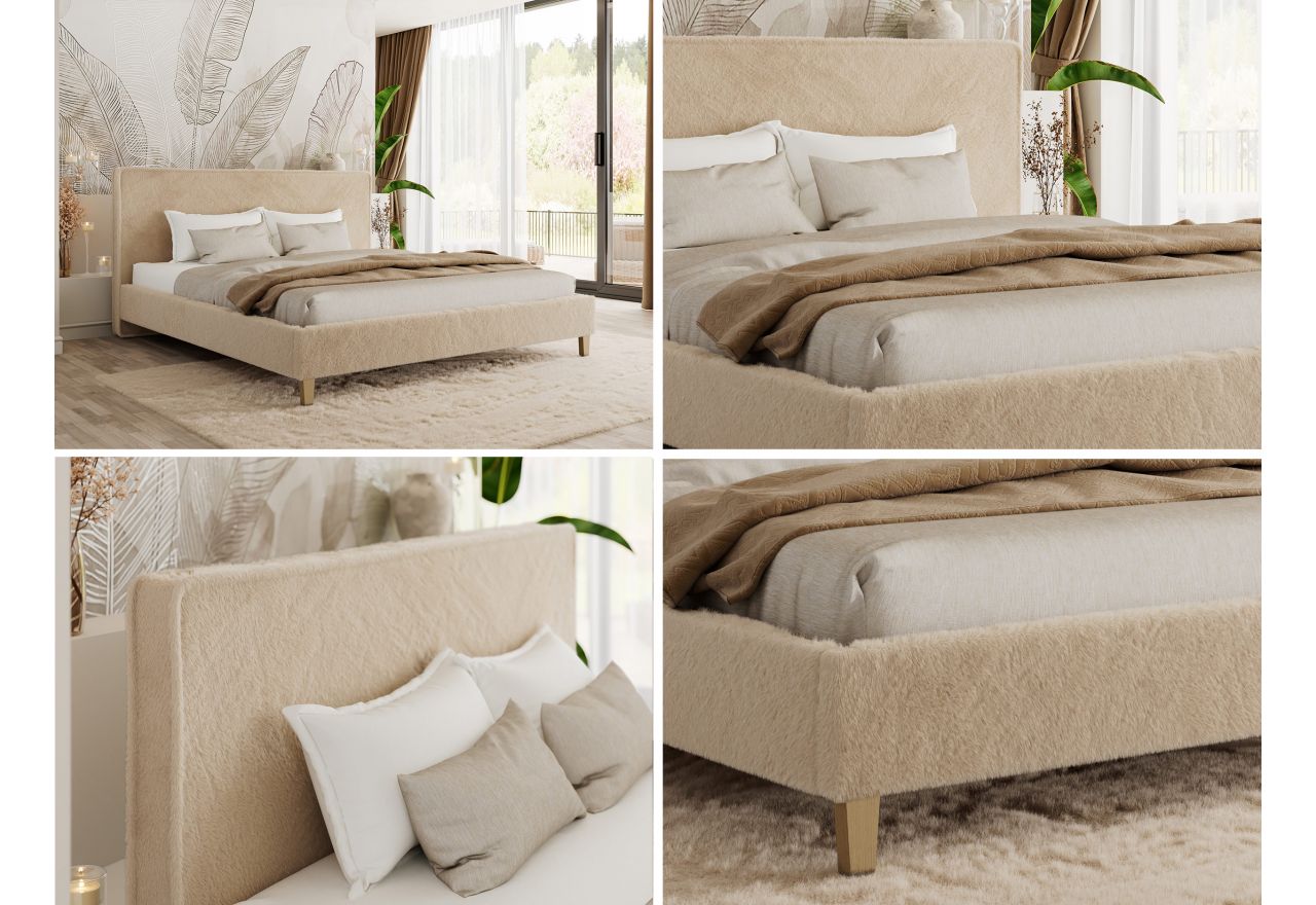 Łóżko tapicerowane LUMARO CLASSIC 180x200 - materac pocket - beżowy, plusz