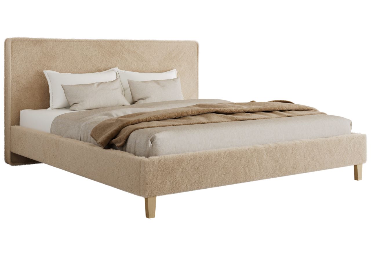 Łóżko tapicerowane LUMARO CLASSIC 200x200 - materac multipocket - beżowy, plusz