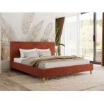 Łóżko tapicerowane LUMARO CLASSIC 160x200 - materac piankowy - pomarańczowy, plusz