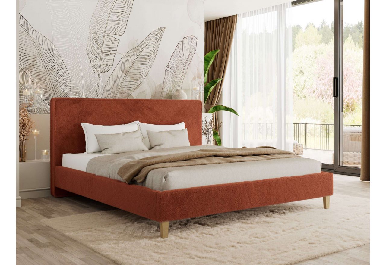 Łóżko tapicerowane LUMARO CLASSIC 180x200 - materac pocket - pomarańczowy, plusz