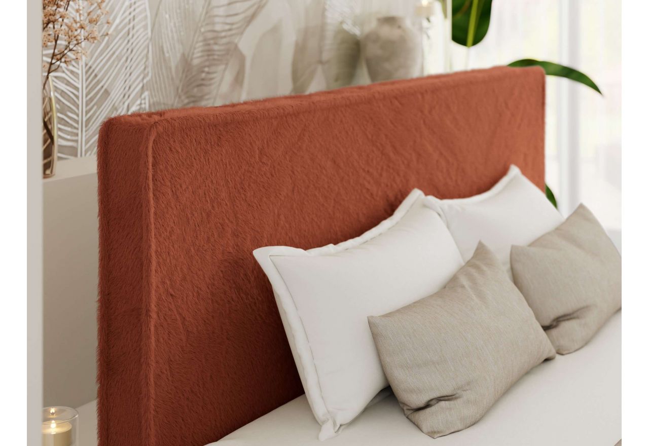 Łóżko tapicerowane LUMARO CLASSIC 180x200 - materac pocket - pomarańczowy, plusz