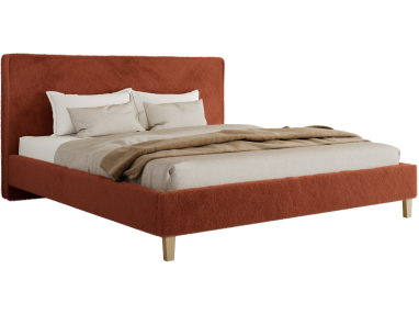 Łóżko tapicerowane LUMARO CLASSIC 200x200 - materac pocket - pomarańczowy, plusz