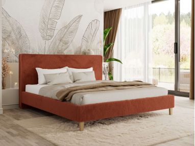 Łóżko tapicerowane LUMARO CLASSIC 180x200 - materac multipocket - pomarańczowy, plusz