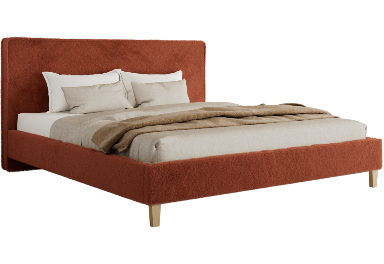 Łóżko tapicerowane LUMARO CLASSIC 180x200 - materac multipocket - pomarańczowy, plusz