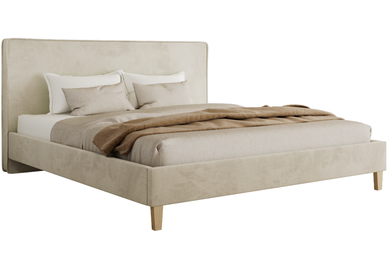 Łóżko tapicerowane LUMARO CLASSIC 140x200 - materac piankowy - beżowy, welwet