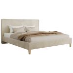 Łóżko tapicerowane LUMARO CLASSIC 160x200 - materac piankowy - beżowy, welwet