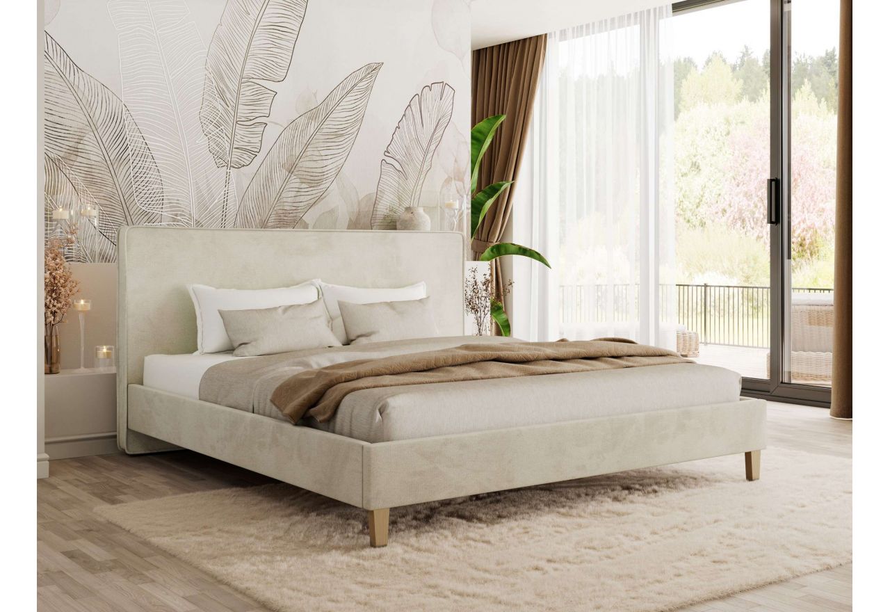 Łóżko tapicerowane LUMARO CLASSIC 140x200 - materac pocket - beżowy, welwet