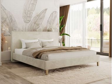 Łóżko tapicerowane LUMARO CLASSIC 180x200 - materac pocket - beżowy, welwet