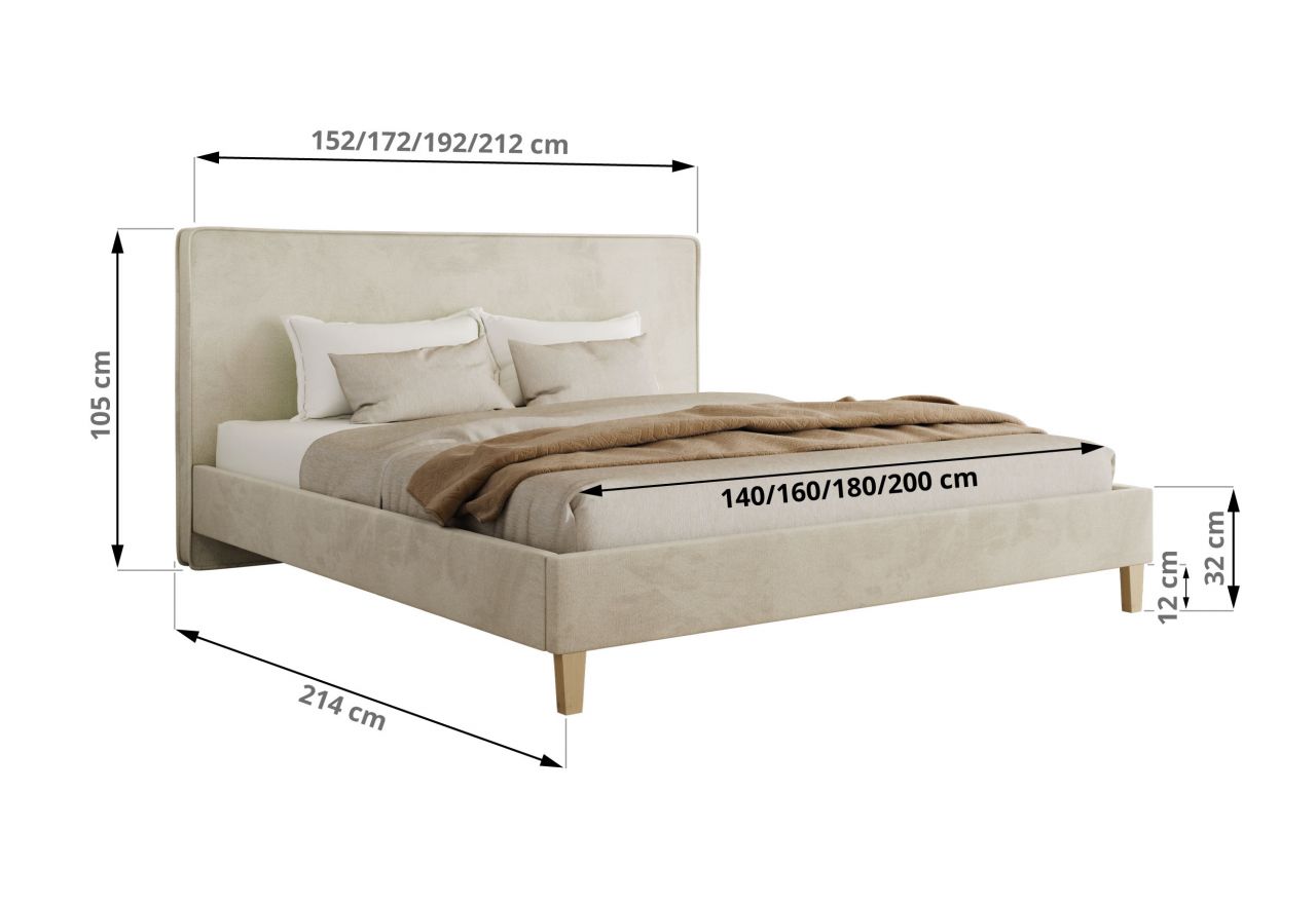 Łóżko tapicerowane LUMARO CLASSIC 140x200 - materac multipocket - beżowy, welwet