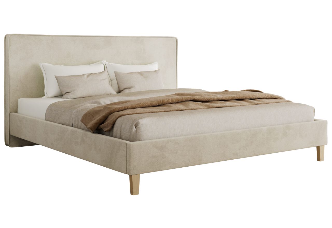 Łóżko tapicerowane LUMARO CLASSIC 160x200 - materac multipocket - beżowy, welwet