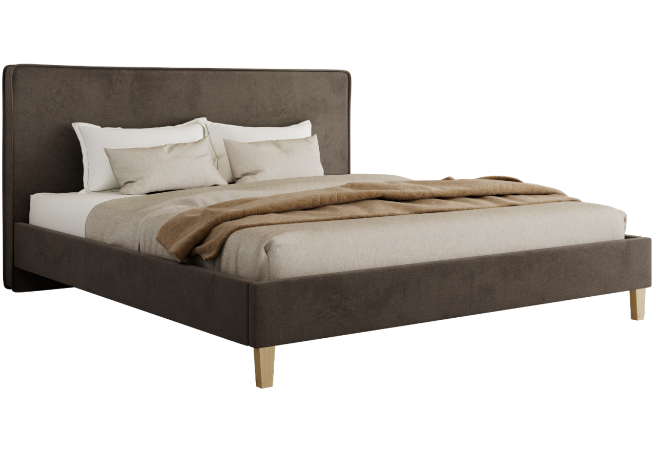 Łóżko tapicerowane LUMARO CLASSIC 140x200 - brązowy, welwet