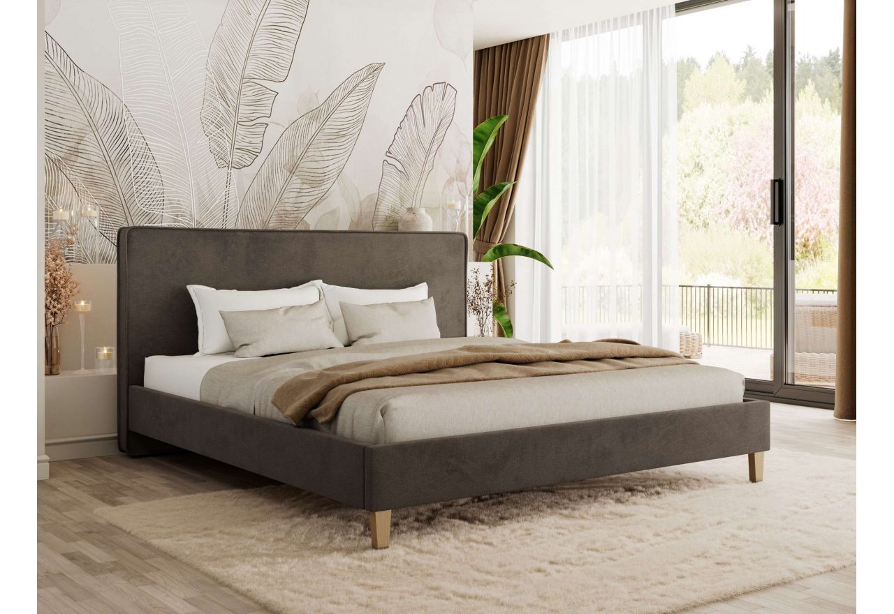 Łóżko tapicerowane LUMARO CLASSIC 160x200 - materac multipocket - brązowy, welwet