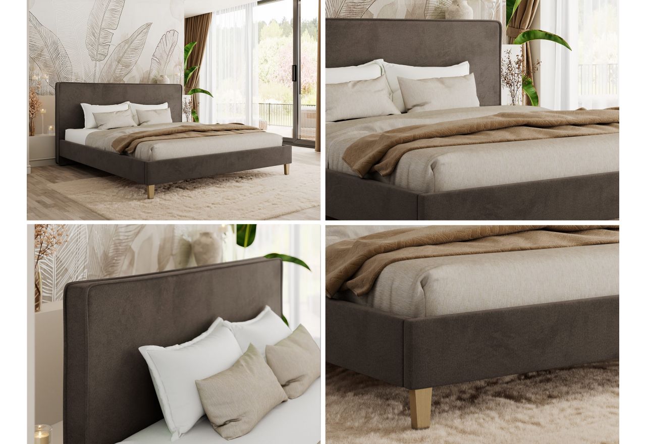 Łóżko tapicerowane LUMARO CLASSIC 200x200 - materac multipocket - brązowy, welwet