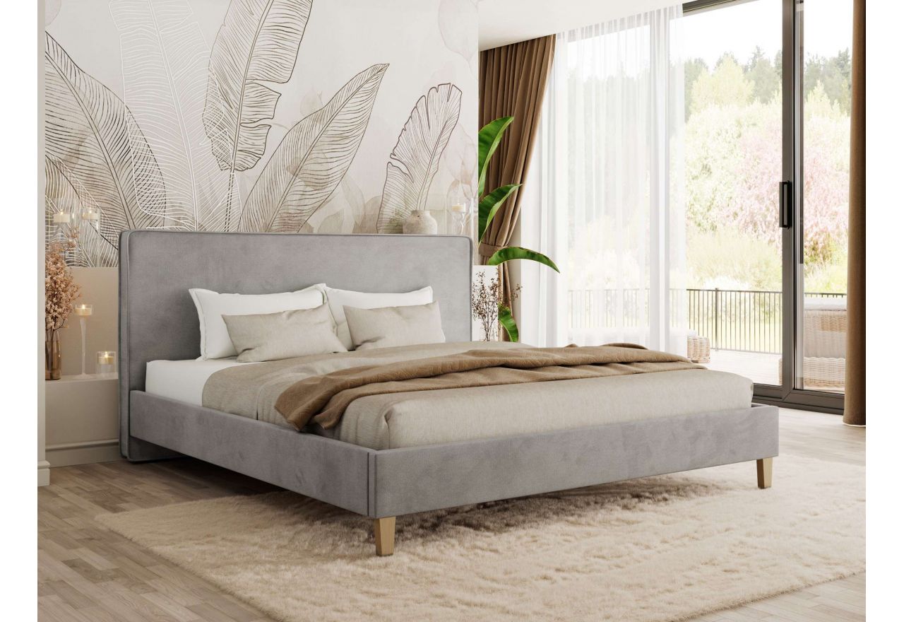 Łóżko tapicerowane LUMARO CLASSIC 180x200 - materac pocket - szary, welwet