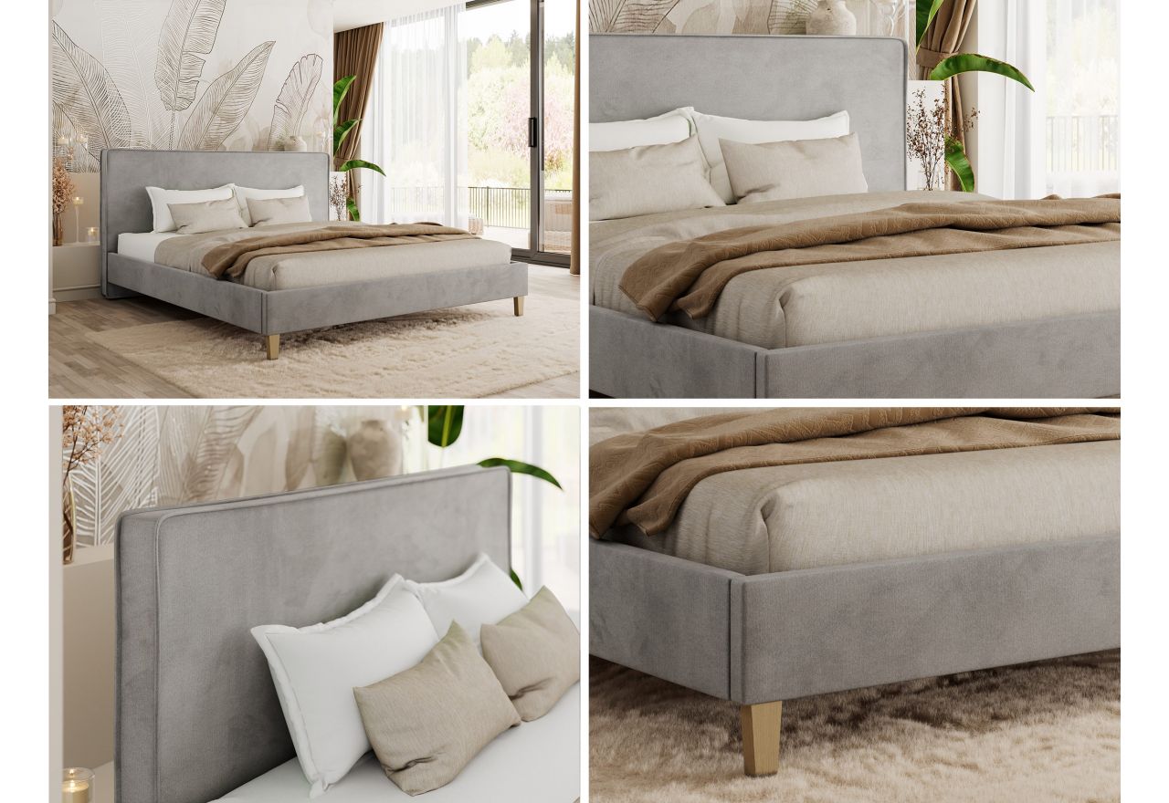 Łóżko tapicerowane LUMARO CLASSIC 140x200 - materac multipocket - szary, welwet