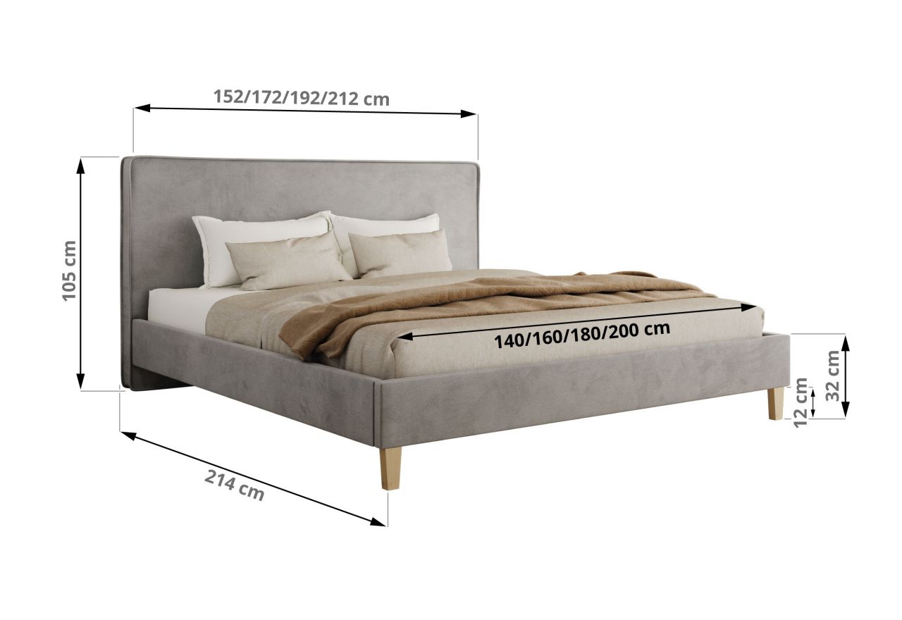 Łóżko tapicerowane LUMARO CLASSIC 180x200 - materac multipocket - szary, welwet