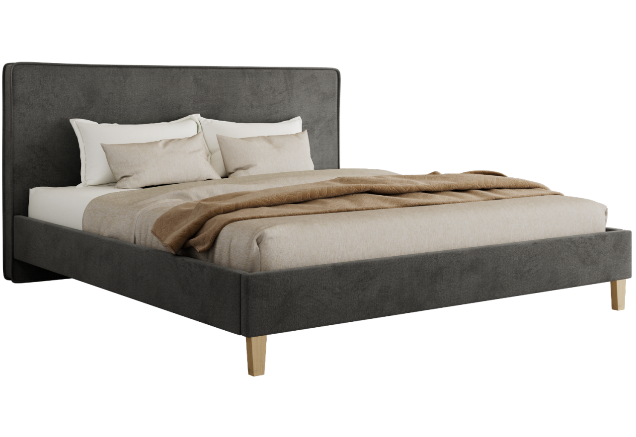 Łóżko tapicerowane LUMARO CLASSIC 140x200 - materac piankowy - szary, welwet