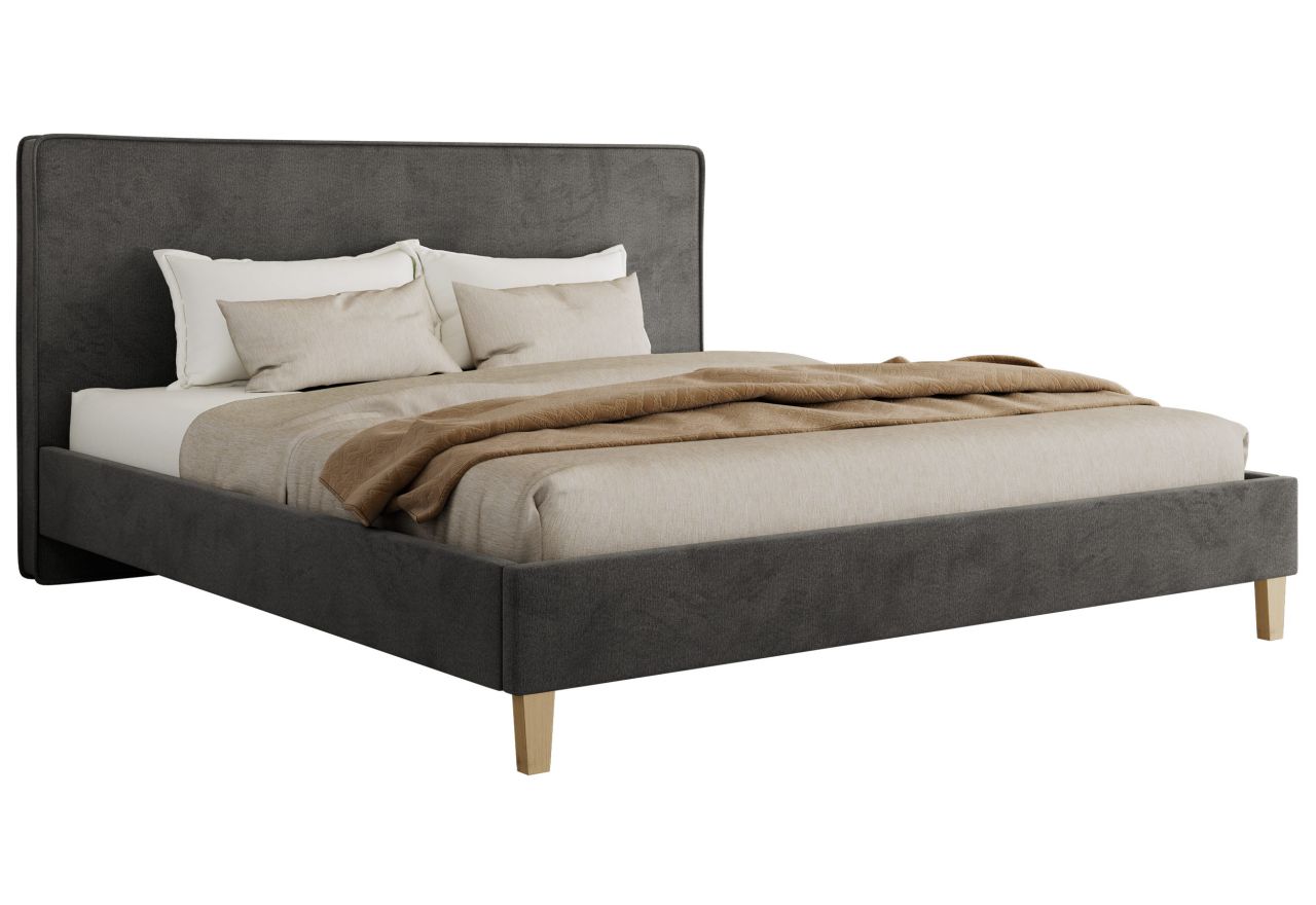 Łóżko tapicerowane LUMARO CLASSIC 140x200 - materac pocket - szary, welwet