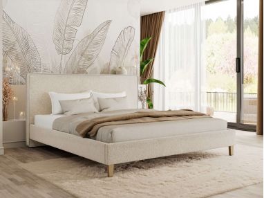 Łóżko tapicerowane LUMARO CLASSIC 180x200 - materac pocket - kremowy, struktura