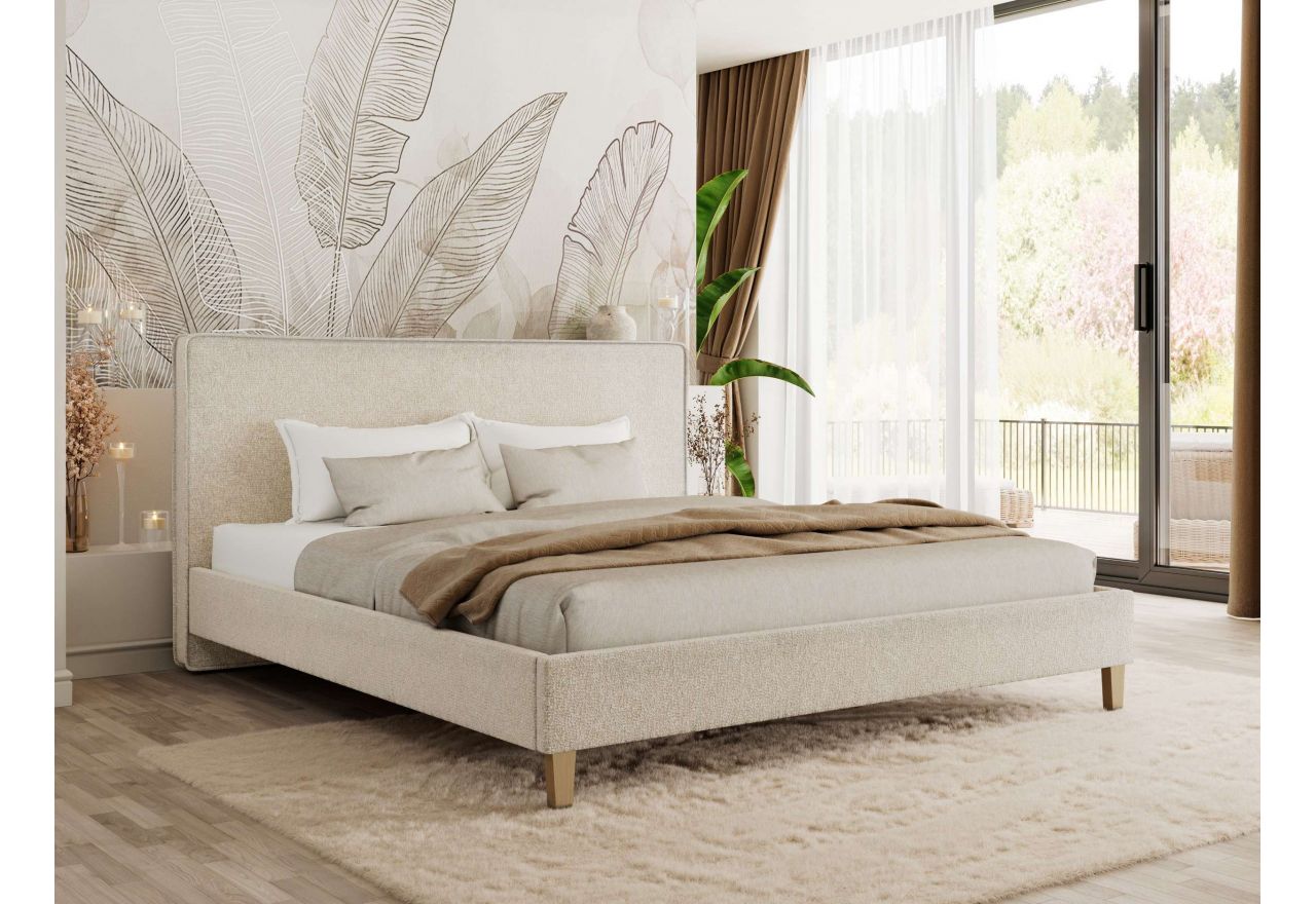 Łóżko tapicerowane LUMARO CLASSIC 180x200 - materac multipocket - kremowy, struktura