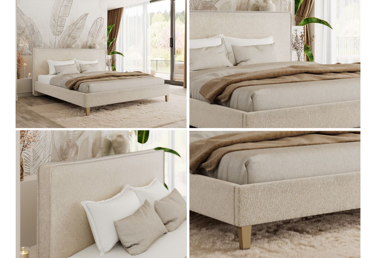 Łóżko tapicerowane LUMARO CLASSIC 180x200 - materac multipocket - kremowy, struktura