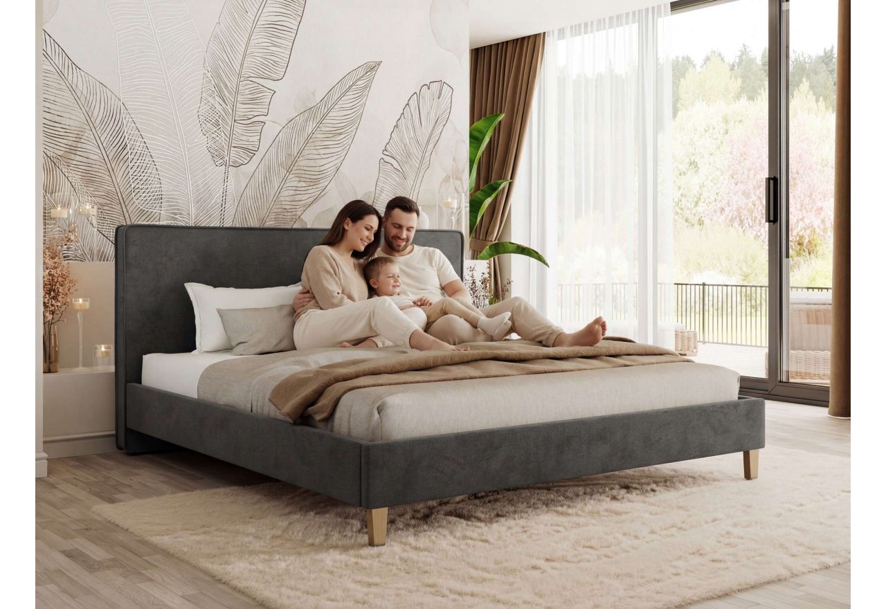 Łóżko tapicerowane LUMARO CLASSIC 180x200 - materac pocket - beżowy, struktura