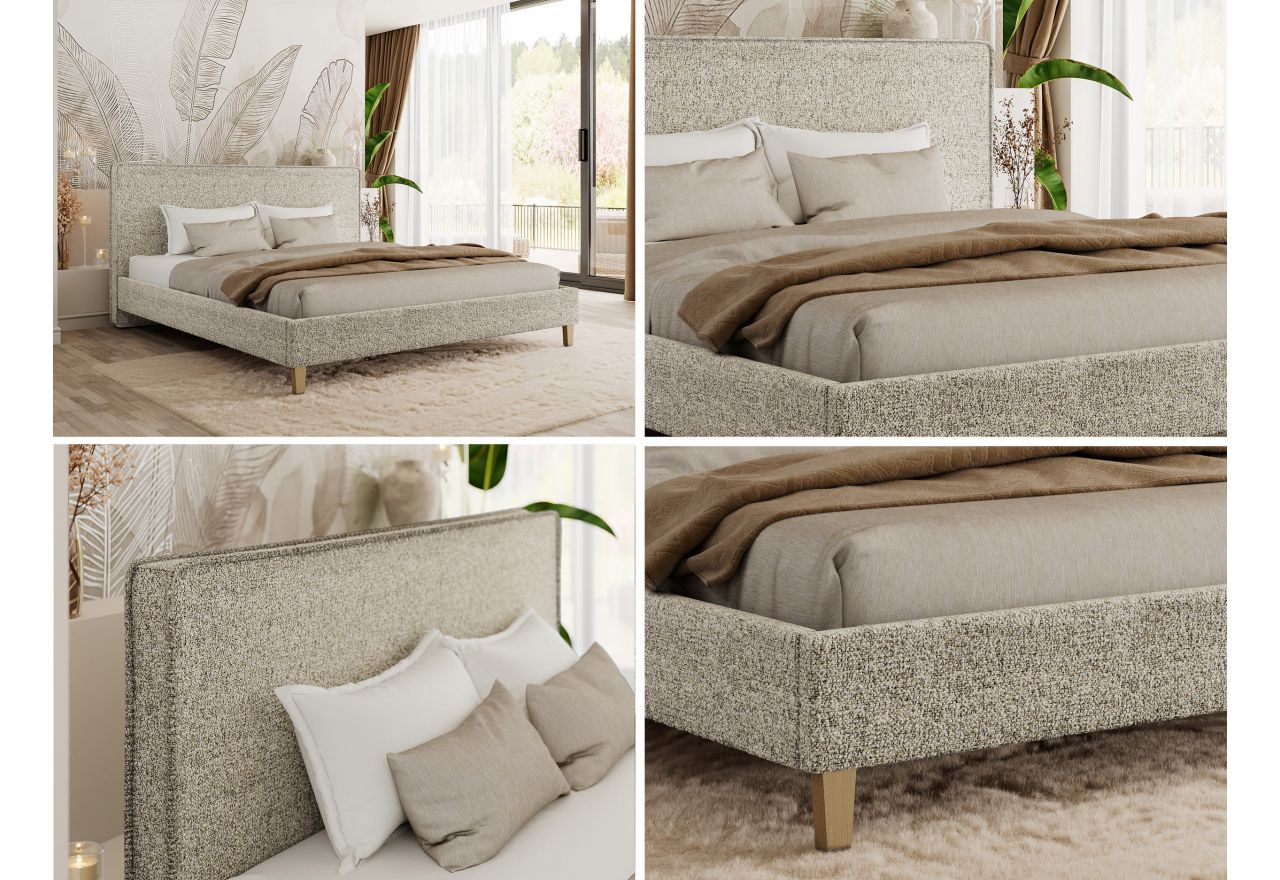 Łóżko tapicerowane LUMARO CLASSIC 180x200 - materac multipocket - beżowy, struktura