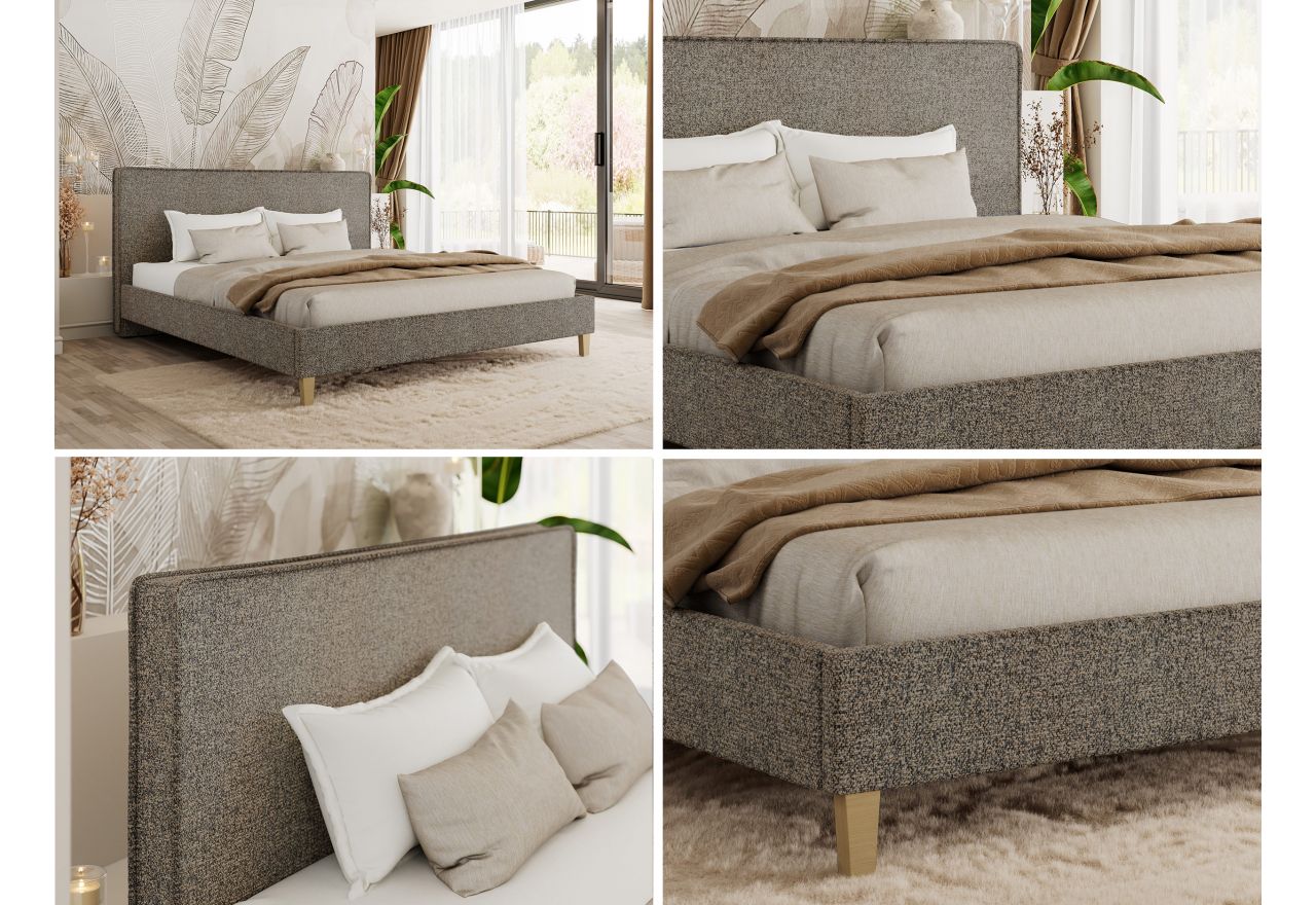 Łóżko tapicerowane LUMARO CLASSIC 180x200 - materac piankowy - szary, struktura