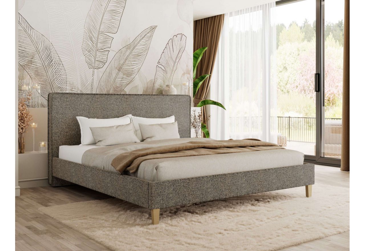 Łóżko tapicerowane LUMARO CLASSIC 160x200 - materac pocket - szary, struktura