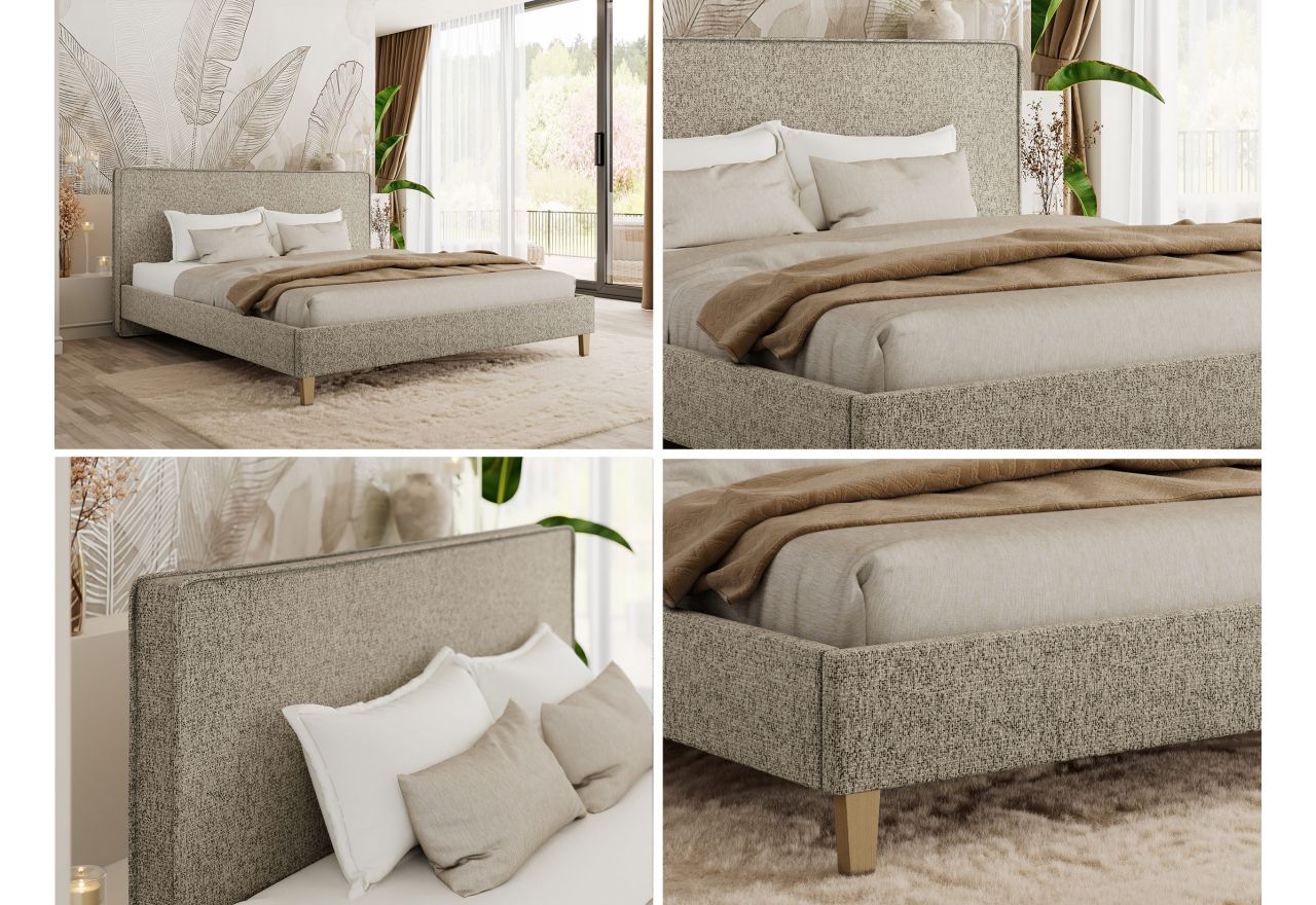 Łóżko tapicerowane LUMARO CLASSIC 180x200 - materac piankowy - ciemnobeżowy, struktura