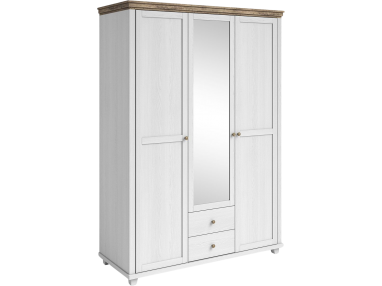 Szafa trzydrzwiowa z lustrem i dwoma szufladami w klasycznym stylu do sypialni - ELVAS S Dąb Lefkas / Biały Abiskoash